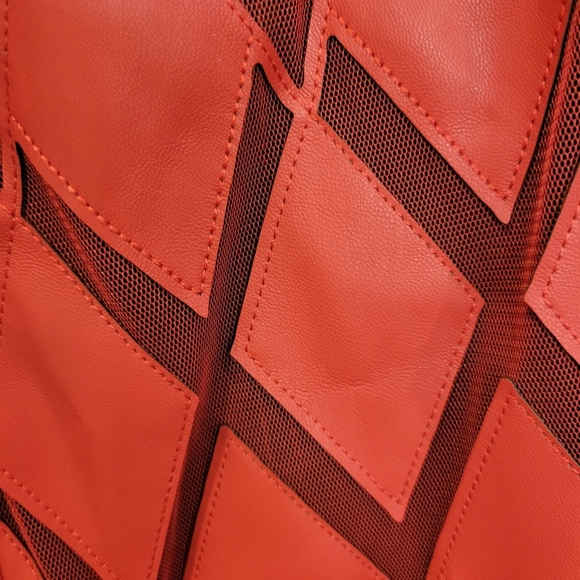 Colleen Lopaz Faux Leather Jacket Bright Orange Beautiful Zip Front Small - Picture 6 of 9